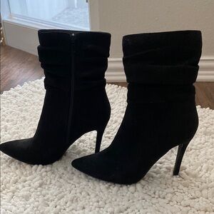 Black Heeled Pointed Boots with Stiletto Heel Suede Finish